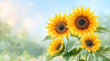 Obraz premium Vibrant Watercolor Sunflowers in Warm Afternoon Light