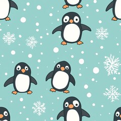 Fototapeta premium Cute Penguin Pattern with Snowflakes
