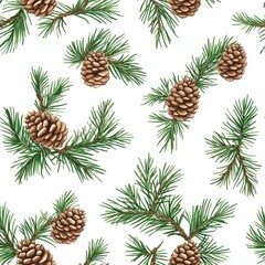 Fototapeta premium Pine Cone and Branches Seamless Pattern