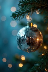 Obraz premium A christmas tree decor with a disco mirror ball bauble