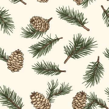 Elegant Pine Branches and Cones Seamless Pattern Design