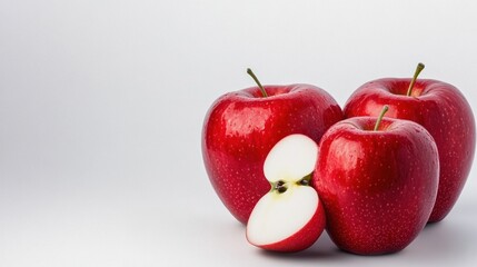 Fresh red apples with a sliced half