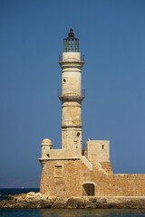 Obraz premium Chania Lighthouse, is a lighthouse located at the entrance of the port