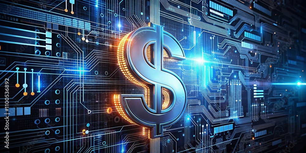 Poster 3d dollar symbol with generative ai elements representing financial growth and innovation in a moder