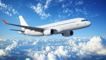 Obraz premium White Passenger Airplane Soaring Through a Sunny Sky, a Picture of Freedom and Travel