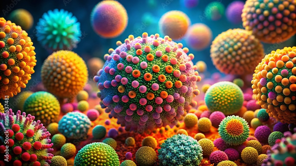 Aufkleber 3d microscopic view of a pollen grain highlighting intricate structures with copy space for scientif