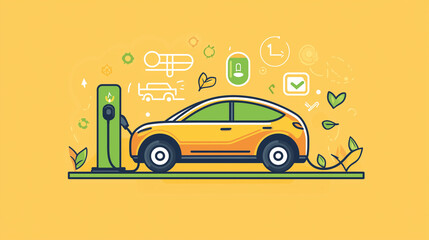 An electric vehicle (EV) charging at a station, symbolizing sustainable transportation, ESG goals, and clean energy initiatives in urban environments
