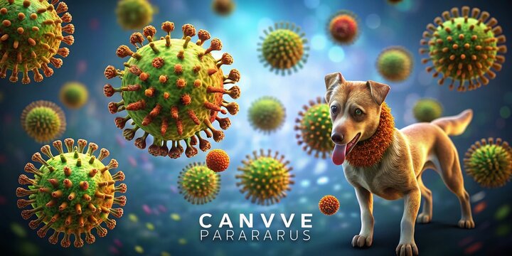 3D Rendering Illustration of Canine Parvovirus in Dogs, Visualizing the Structure and Transmission Pathways of this Contagious Viral Infection Affecting Canines
