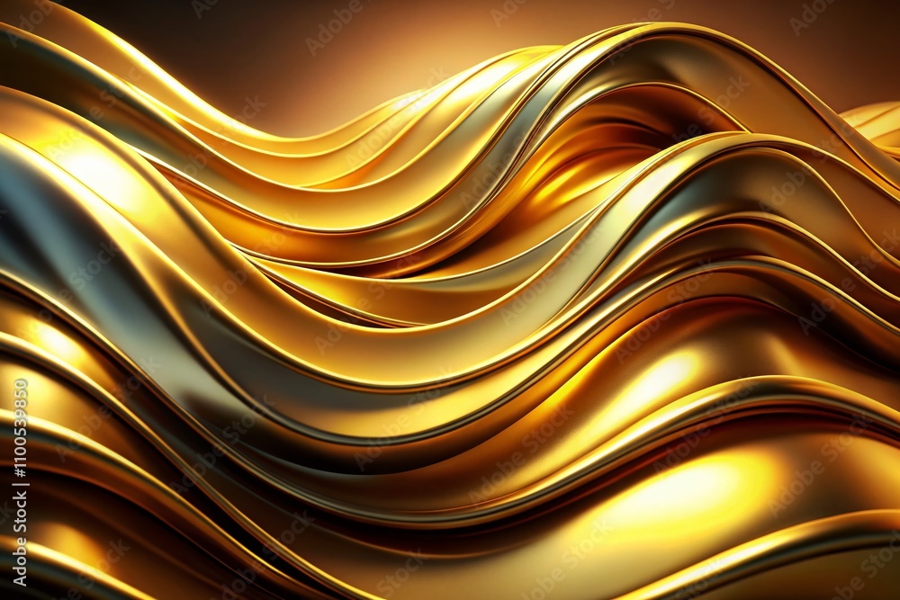 Poster abstract 3d realistic golden metal wave shape in fluid motion - generative ai product photography fo