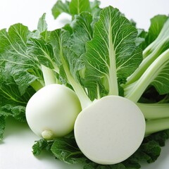 White Turnips with Fresh Green Leaves