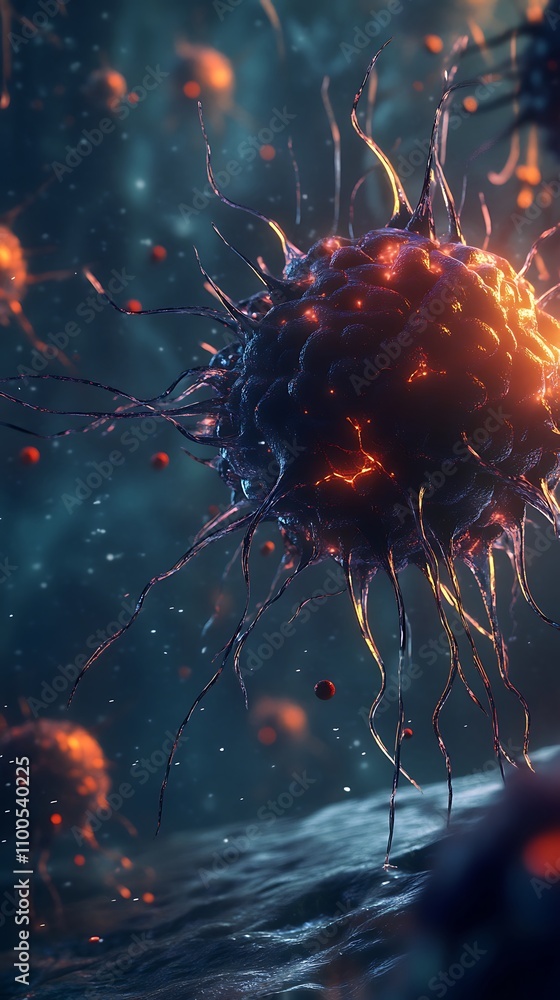 Poster digital virus image showing close-up visible features image