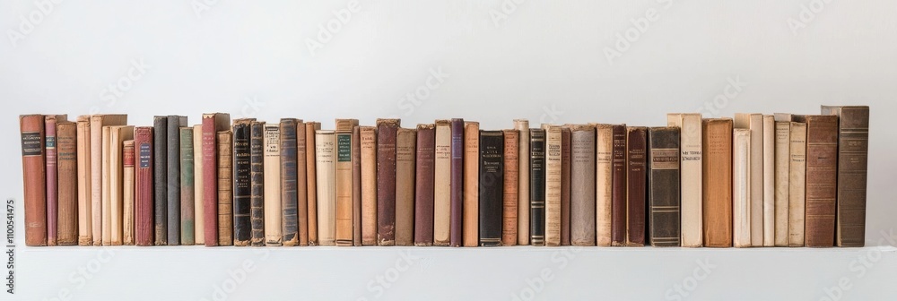 Aufkleber a collection of books featuring various genres is lined up on a clean white background. generative a