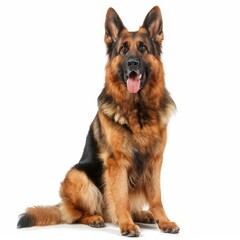 Beautiful german shepherd dog sitting on white background and looking at camera