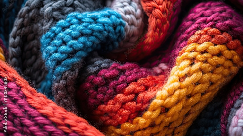 Aufkleber close-up of multicolored knitted fabric with fuzzy texture
