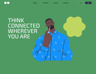 Naklejka premium Thinking people, modern flat vector concept illustration- man standing thoughtfully, looking upwards, bubble near his head Metaphor for reflection, analysis, introspection, contemplation, deep thought