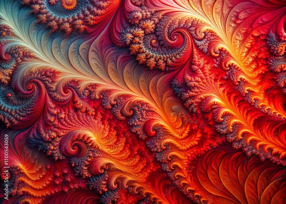 Poster abstract fractal background with dynamic red wave patterns, captured through aerial photography, sho