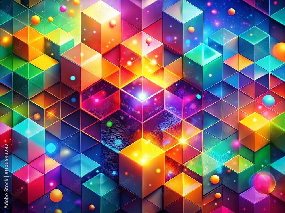 Poster abstract geometric isometric shapes - vibrant layout design template with bokeh effect for modern ba