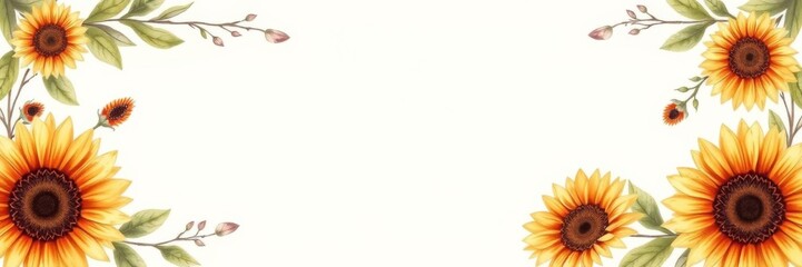 Obraz premium Beautiful watercolor sunflower floral frame on cream background for wedding invitation card design, beautiful, card