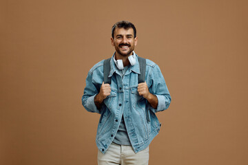 Fototapeta premium Studio portrait of happy man looking at camera.