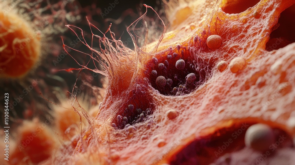 Poster close-up microscopic image of vibrant cellular structures with intricate details
