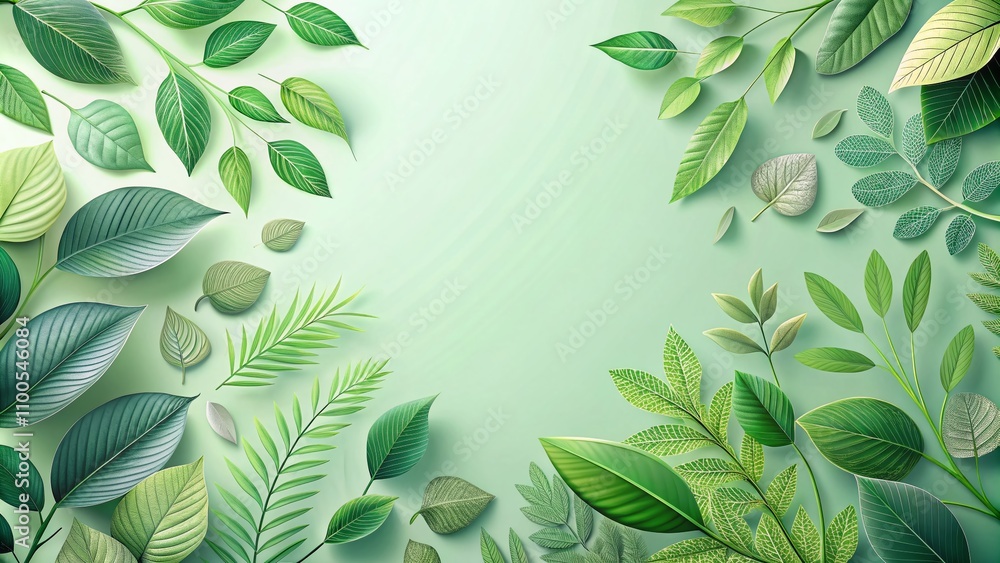 Poster abstract pattern with leaves in soft green tones creating a tranquil atmosphere perfect for nature-i