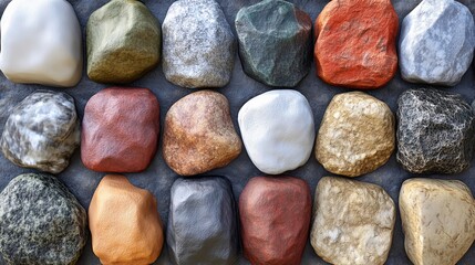 A Wall Decorated with Smooth, Colorful, Unevenly Shaped Stones