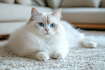 portrait of a Ragdoll cat, its piercing blue eyes fixed on something in the distance.