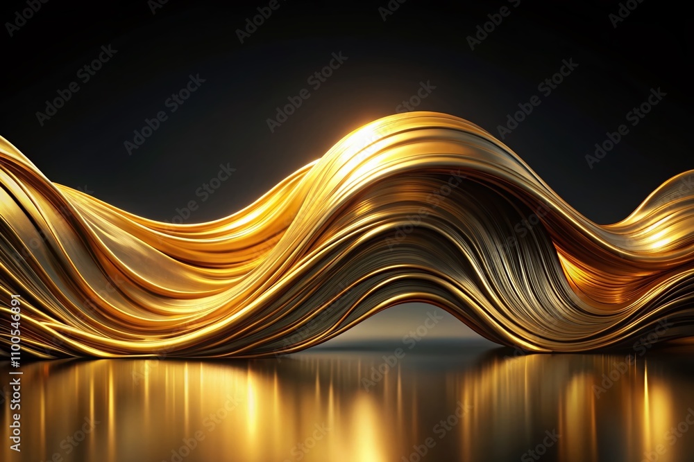 Poster abstract shiny gold wave design element on dark background for elegant visuals and modern art displa