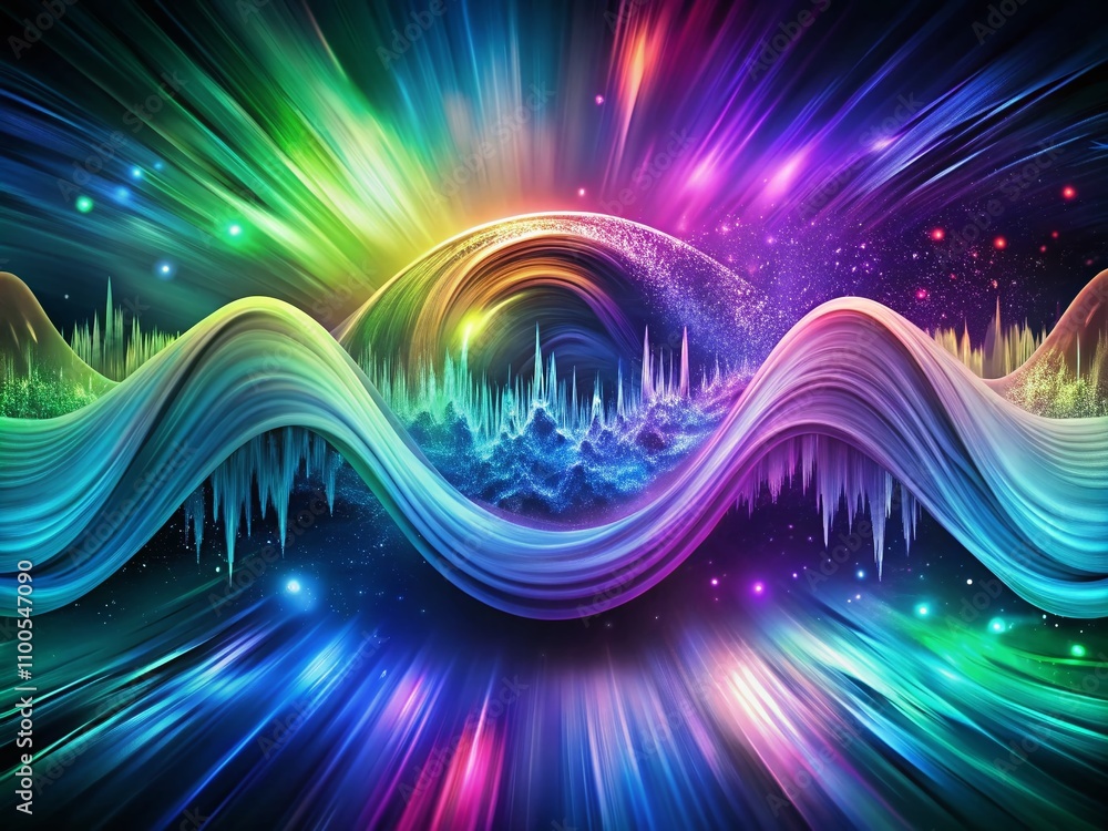 Poster abstract sound wave patterns: round musical background of fluid wave shapes, creating a dynamic atmo