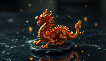 Fototapeta premium Dragon Figurine Amidst Festive Lights