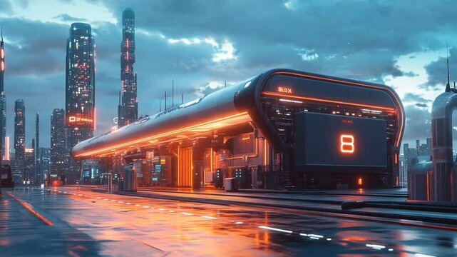 Futuristic Cityscape: Neon Nights at BLOX Gas Station