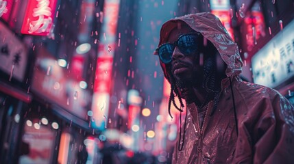 cyberpunk man with an octopus for a head standing
