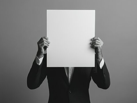 Businessman Anonymously Holding a Blank Sign