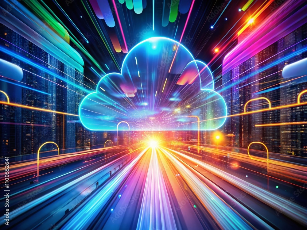 Poster a digital representation of cloud computing with long exposure effects showcasing technology, connec