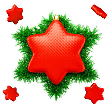 Christmas star ornament with girland on white isolated background