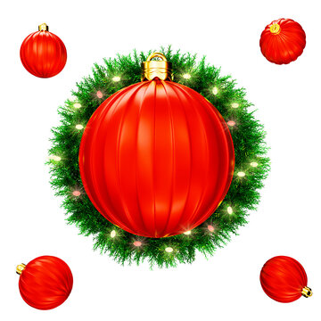 Christmas red ornament with girland on white isolated background
