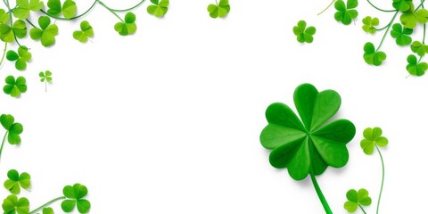 Fototapeta premium Green clover frame border wallpaper with empty space, perfect for Saint Patrick's Day designs, design, border