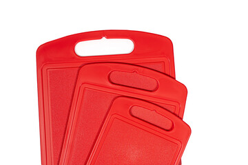 Chopping plastic cutting board set of three on white background. cutting board utensil