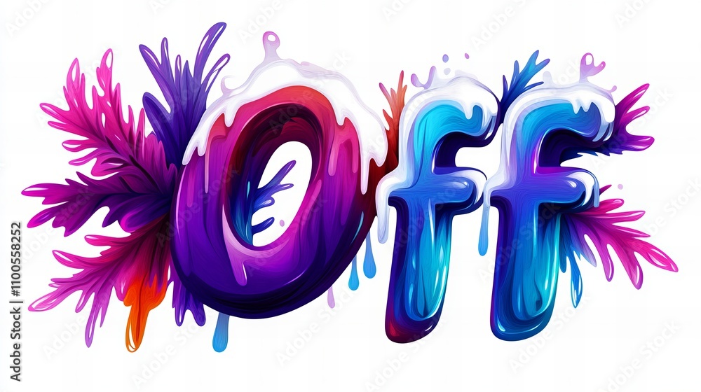 Poster colorful and vibrant 'off' lettering with a playful, dripping design and abstract elements.