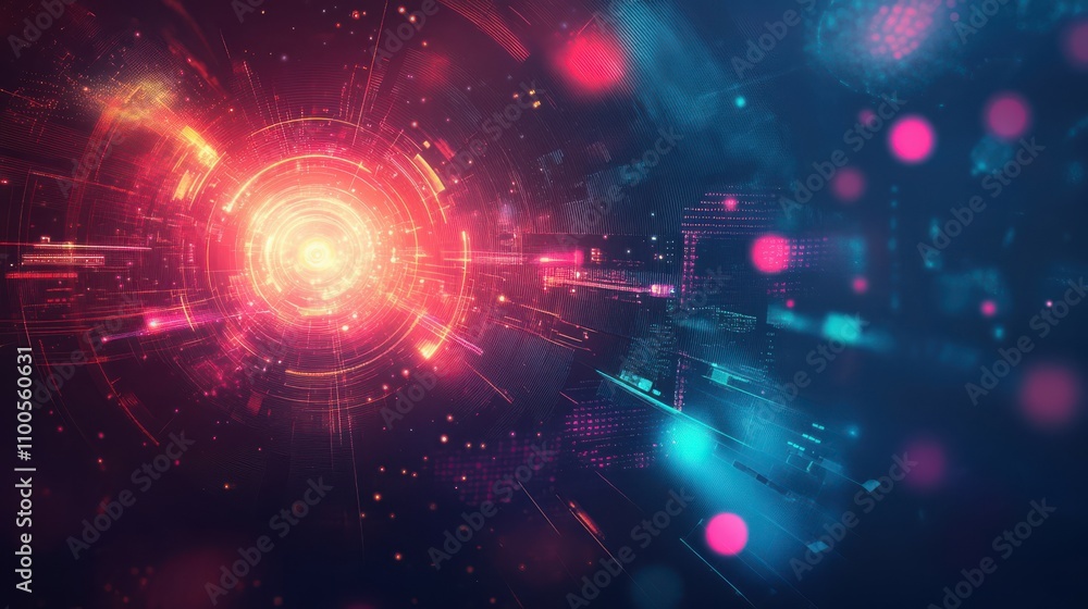 Poster a futuristic abstract background with hud elements and glowing lights.