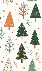 Fototapeta premium A pattern of small stylized Christmas trees on a white background