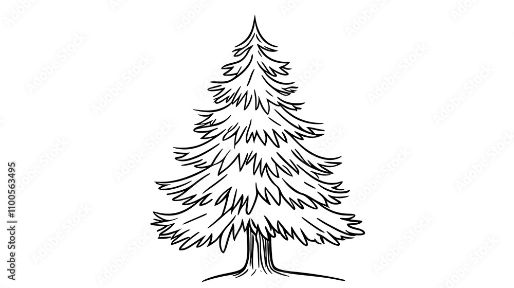 Poster a simple line drawing of a pine tree designed as a coloring page for ages 5-7. the image uses clean,