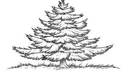 Obraz premium An extremely simple line drawing of a pine tree for a children's coloring page. The illustration features thick black outlines, no intricate details, no frame, and no shadows