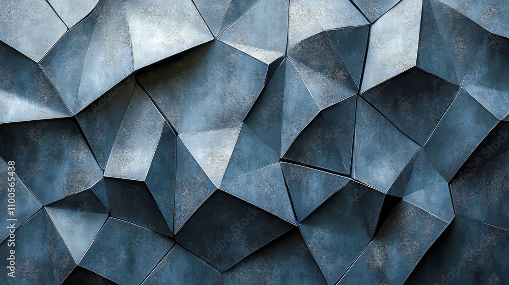 Poster a textured abstract pattern with sharp geometric shapes and metallic tones, featuring shades of blac