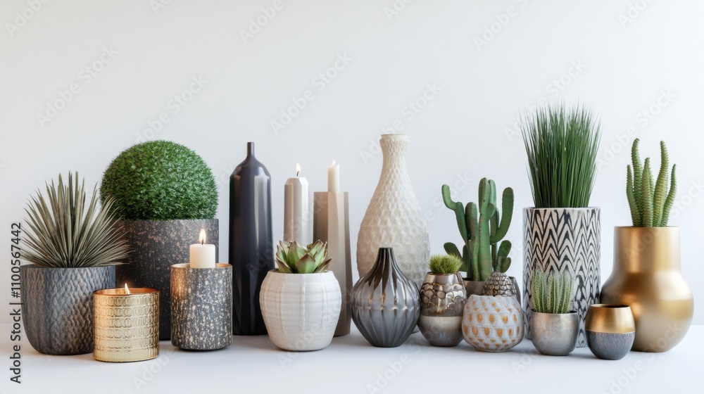 Poster this setup showcases a diverse range of stylish home decor items, including vases, candles, and uniq