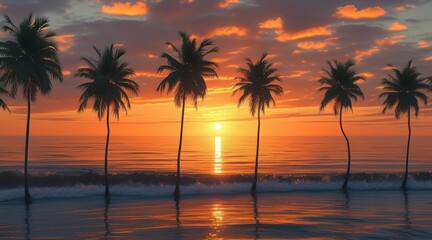 Obraz premium Enchanting Tropical Sunset: Nature's Colorful Masterpiece