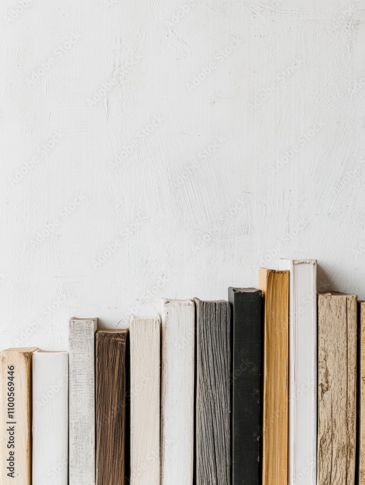 Leinwandbilder a diverse array of books showcasing different genres is artfully lined up against a clean white back