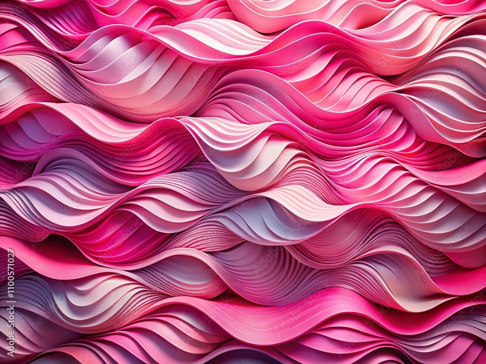 Poster Aerial View of Pink Waves Paper Design Displayed on a Flat Surface, Showcasing Soft Textures and Elegant Patterns for Creative Backgrounds and Art Projects