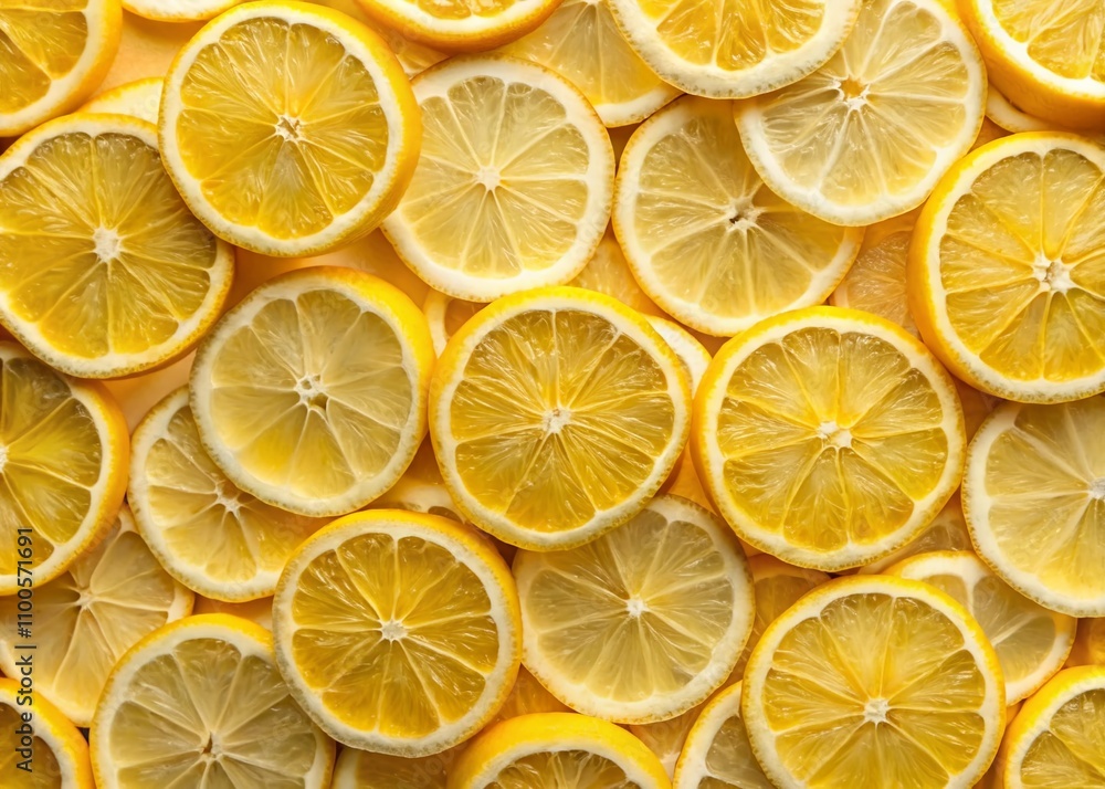Poster aerial view of sliced lemon citrus fruit arranged in a beautiful pattern, capturing the vibrant yell