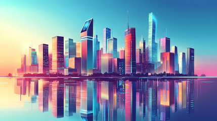 Obraz premium Futuristic city skyline. Futuristic. Illustration